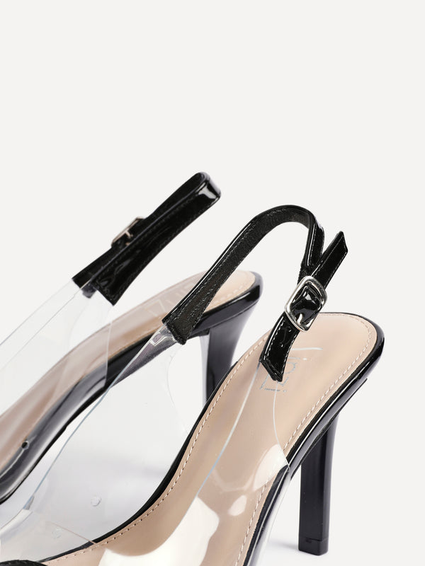 Linzi Black Perspex Patent Mix Slingback Court Heels