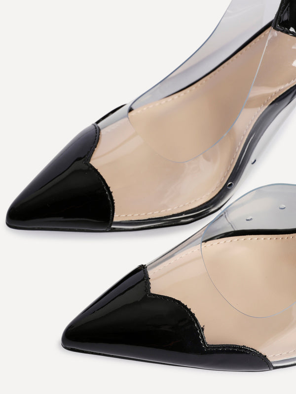 Linzi Black Perspex Patent Mix Slingback Court Heels
