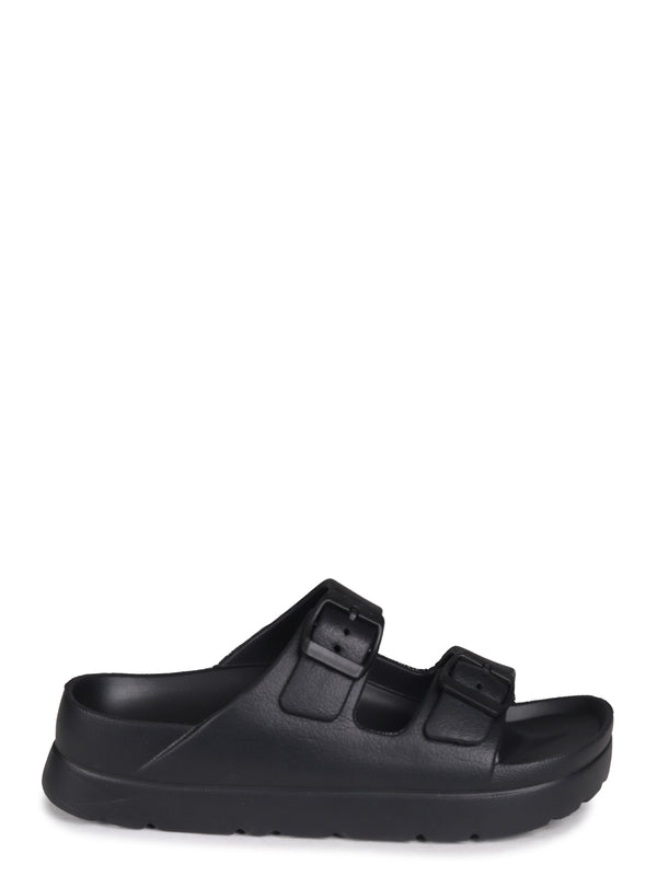 Linzi Black Platform Slip On Slider With Double Front Strap