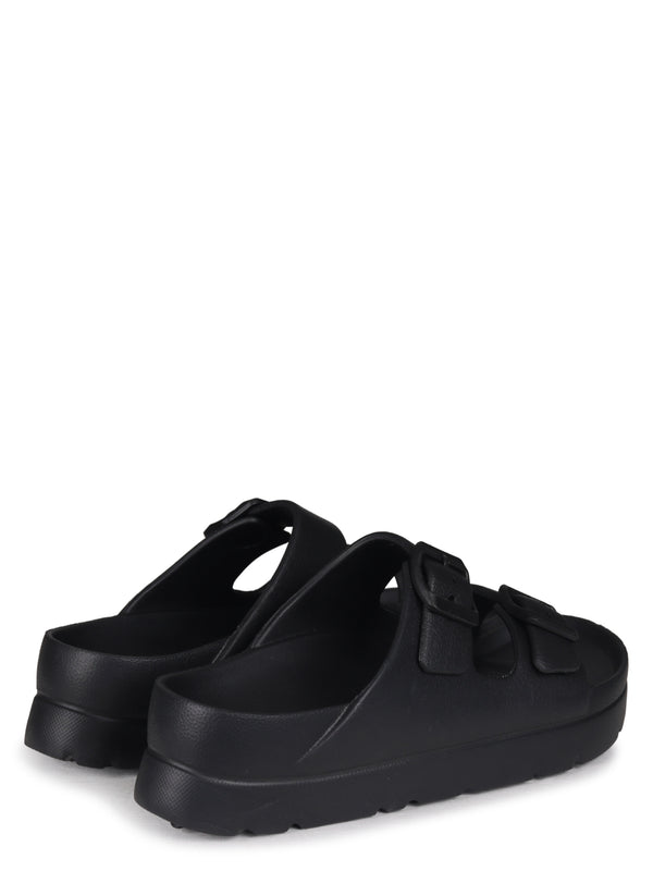 Linzi Black Platform Slip On Slider With Double Front Strap