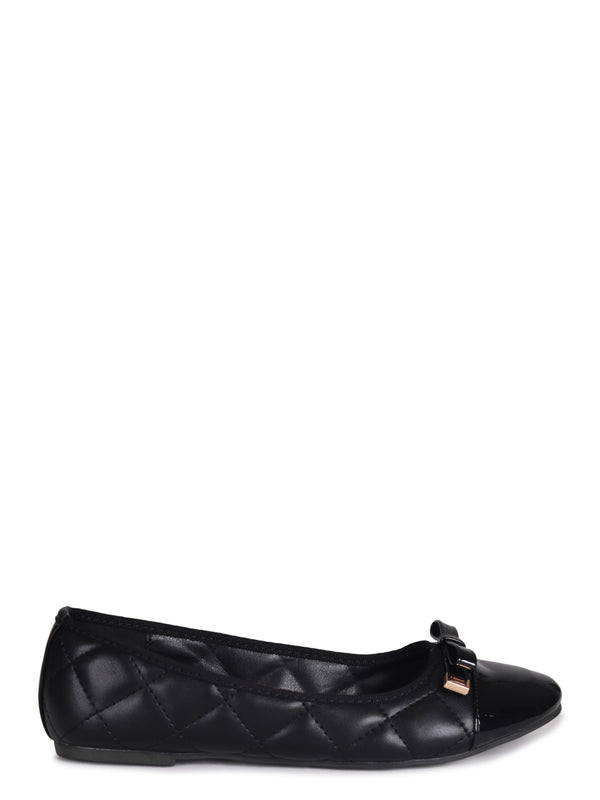 Linzi Black Quilted Faux Leather Pump With Bow Detail