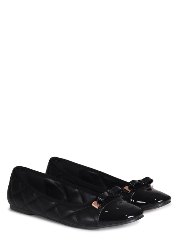 Linzi Black Quilted Faux Leather Pump With Bow Detail