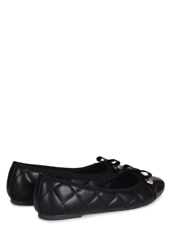 Linzi Black Quilted Faux Leather Pump With Bow Detail