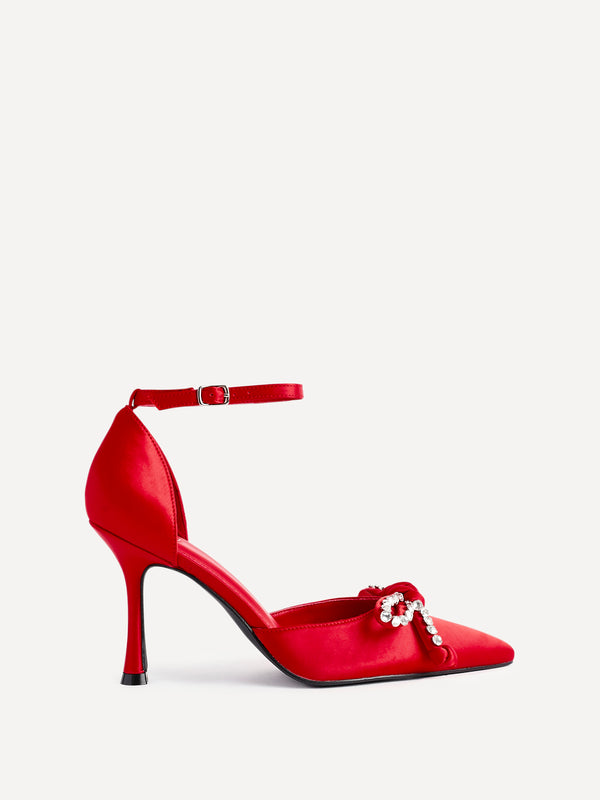 Linzi Black Satin Court Heel With Diamante Front Bow