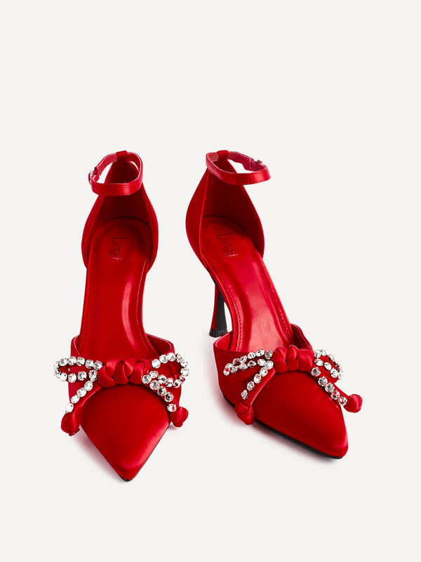 Linzi Black Satin Court Heel With Diamante Front Bow