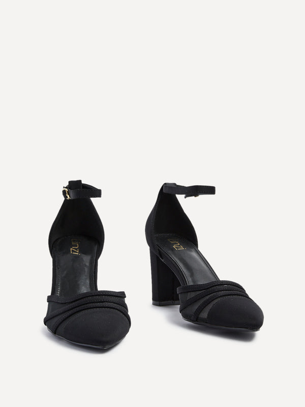 Linzi Black Scuba Block Court Heel With Mesh Front Detail