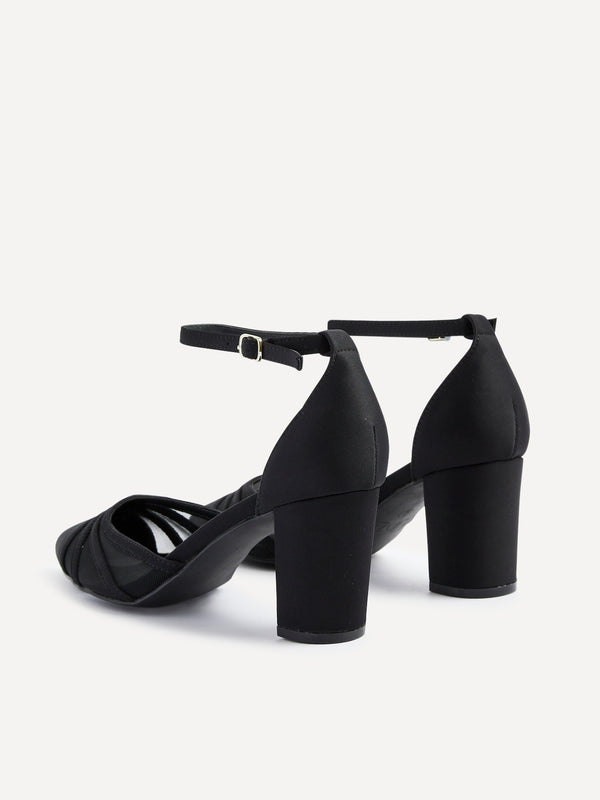 Linzi Black Scuba Block Court Heel With Mesh Front Detail
