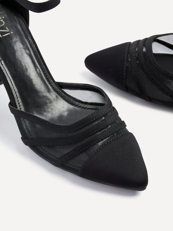 Linzi Black Scuba Block Court Heel With Mesh Front Detail