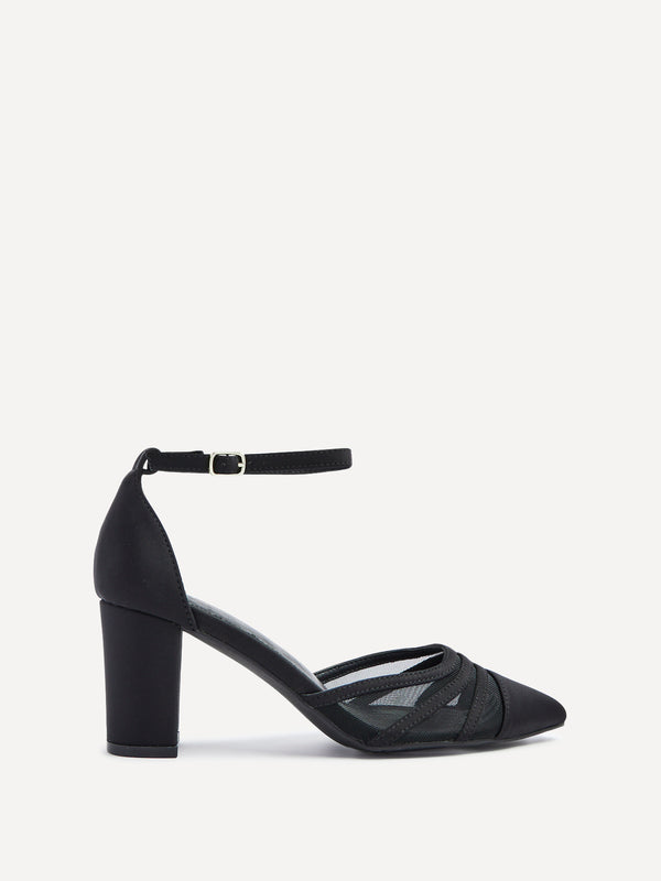 linzi Black Scuba Block Court Heel With Mesh Front Detail