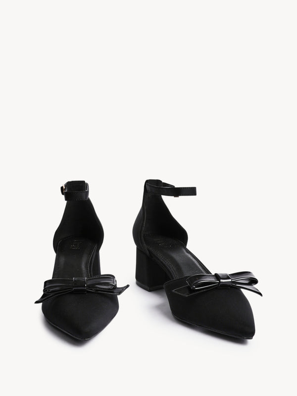 Linzi Black Scuba Low Block Court Heel With Bow Detail