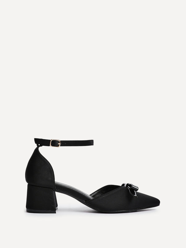 linzi Black Scuba Low Block Court Heel With Bow Detail