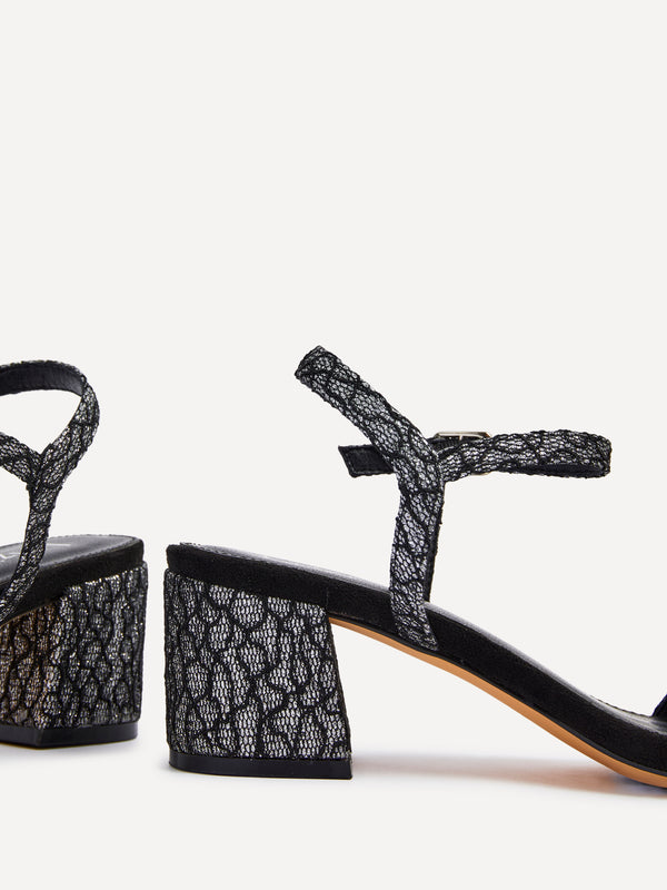 Linzi Black & Silver Glitter Barely There Block Heeled Sandals