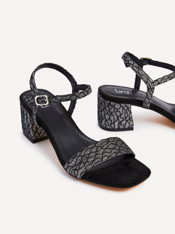 Linzi Black & Silver Glitter Barely There Block Heeled Sandals