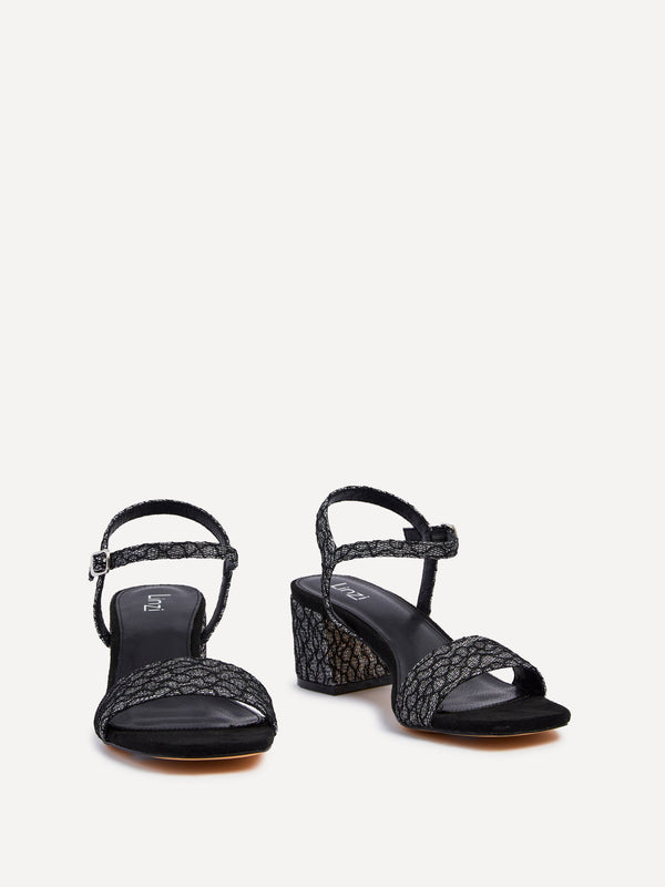 Linzi Black & Silver Glitter Barely There Block Heeled Sandals