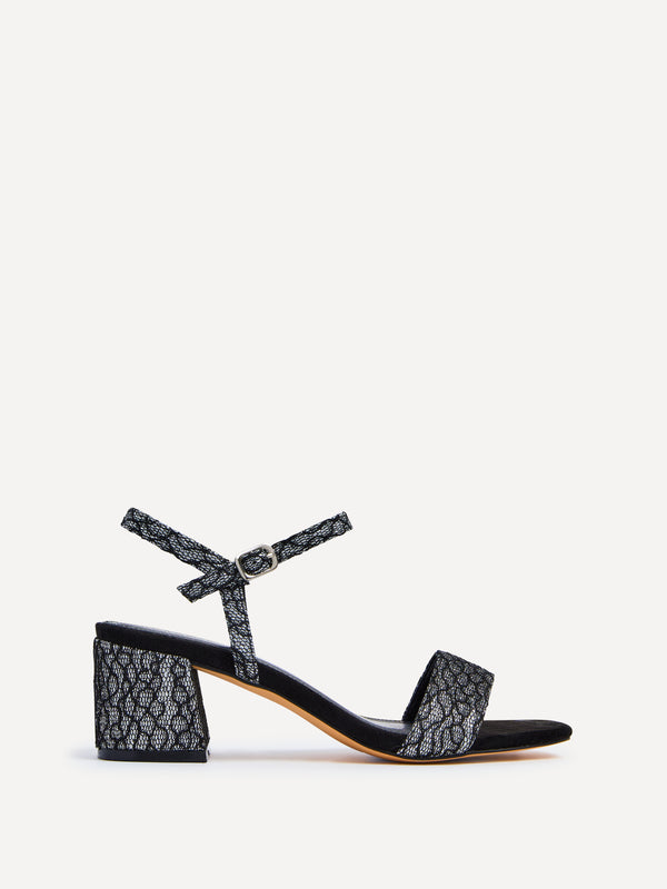 linzi Black & Silver Glitter Barely There Block Heeled Sandals