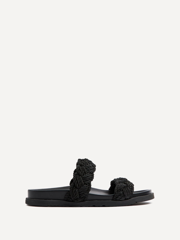 Linzi Black Slider Sandal With Double Plaited Front Strap