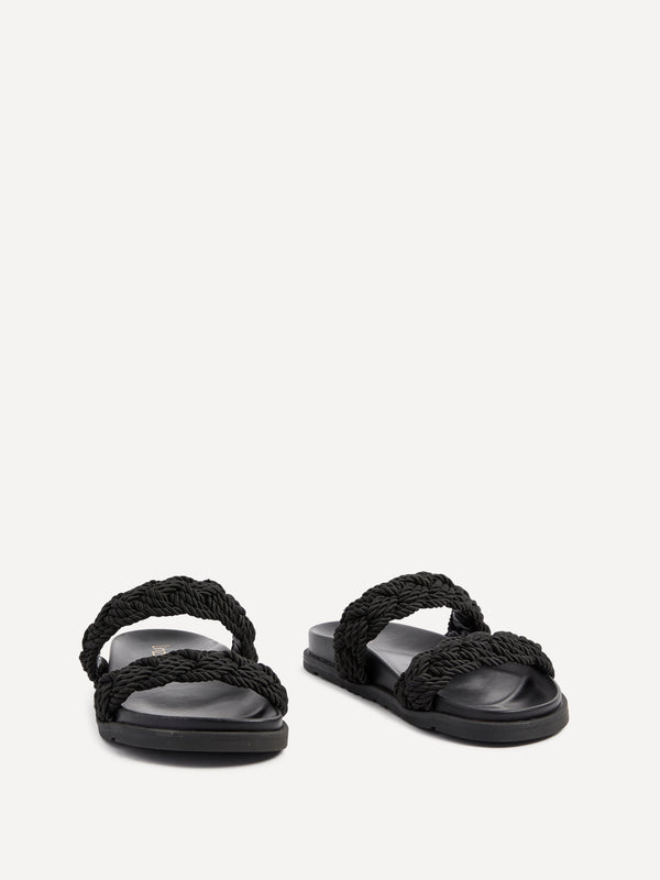 Linzi Black Slider Sandal With Double Plaited Front Strap