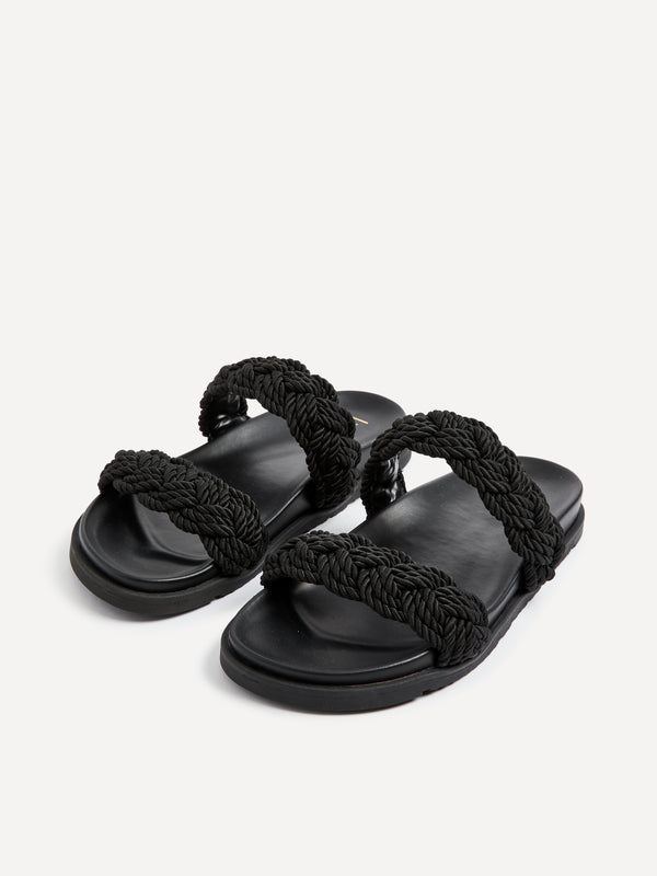 Linzi Black Slider Sandal With Double Plaited Front Strap