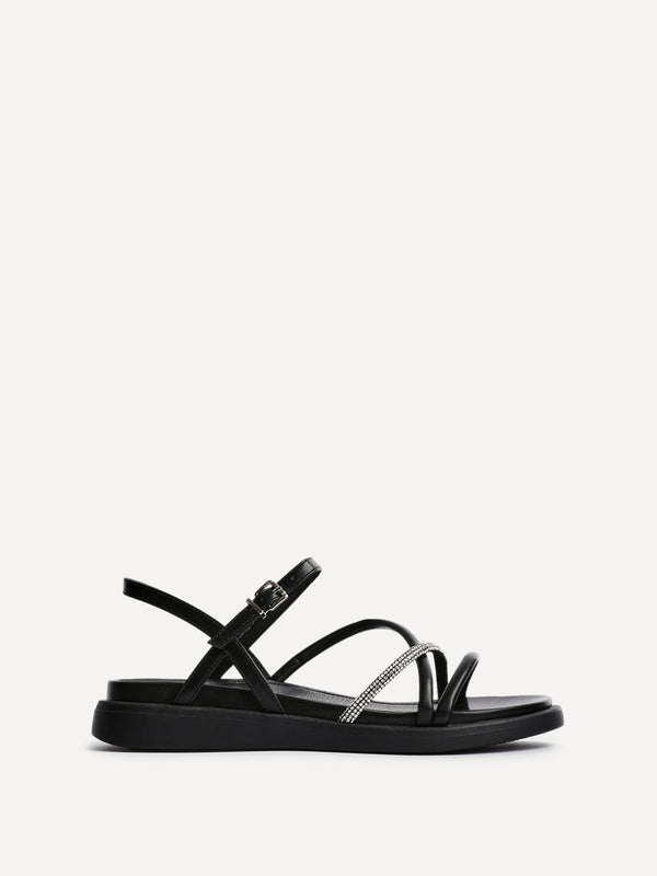 Linzi Black Strappy Footbed Sandal With Diamante Detail