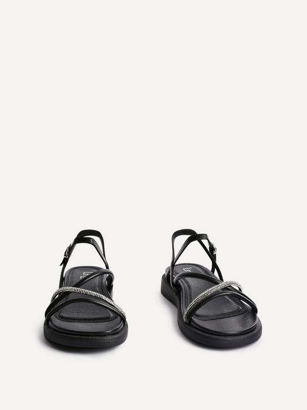 Linzi Black Strappy Footbed Sandal With Diamante Detail