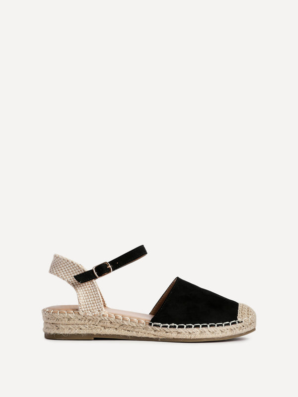 Linzi Black Suede Closed Toe Espadrille Flatform Sandal