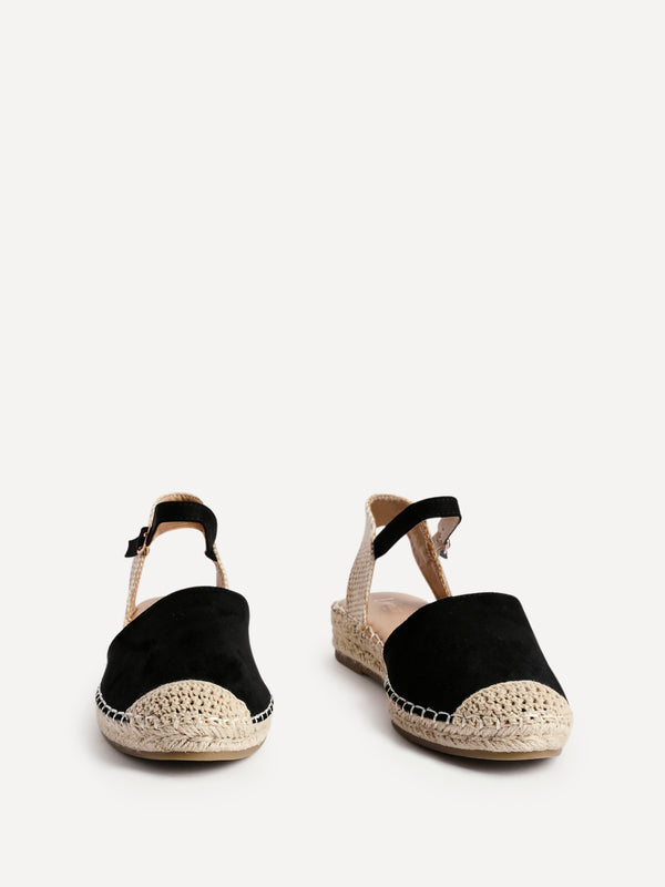 Linzi Black Suede Closed Toe Espadrille Flatform Sandal