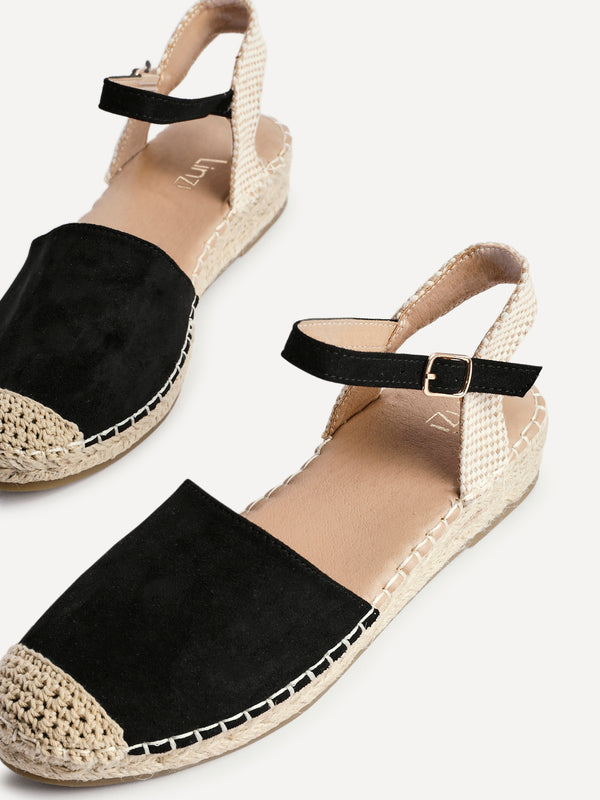 Linzi Black Suede Closed Toe Espadrille Flatform Sandal