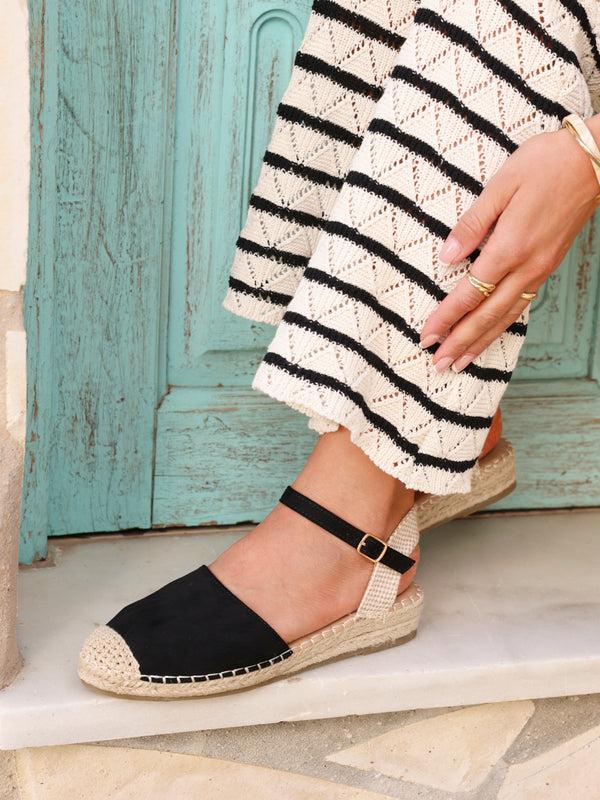 linzi Black Suede Closed Toe Espadrille Flatform Sandal