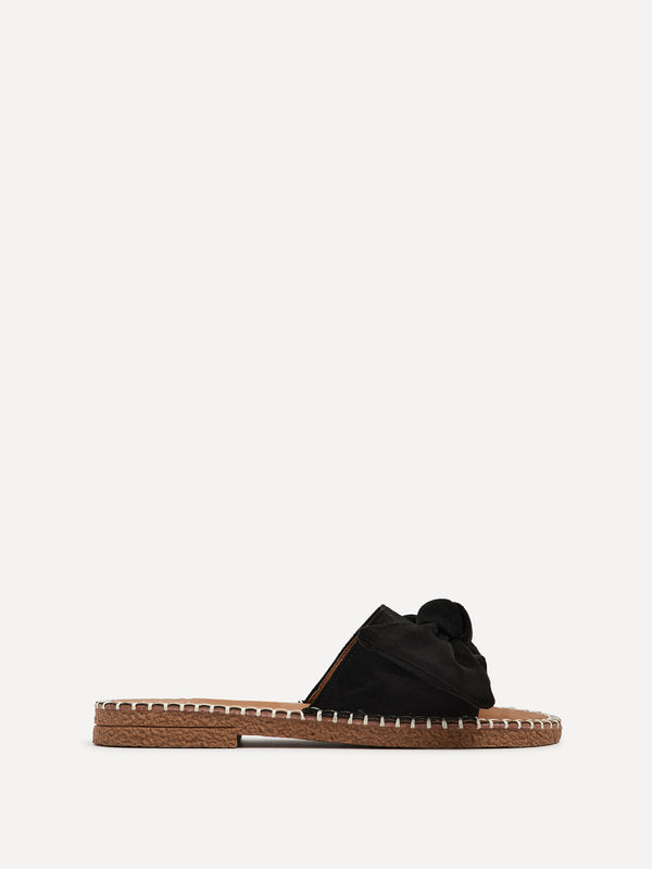Linzi Black Suede Slip On Slider With Large Bow Front Strap