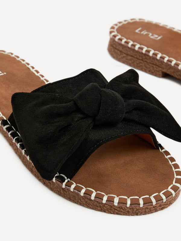 Linzi Black Suede Slip On Slider With Large Bow Front Strap