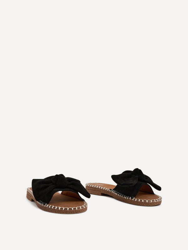 Linzi Black Suede Slip On Slider With Large Bow Front Strap
