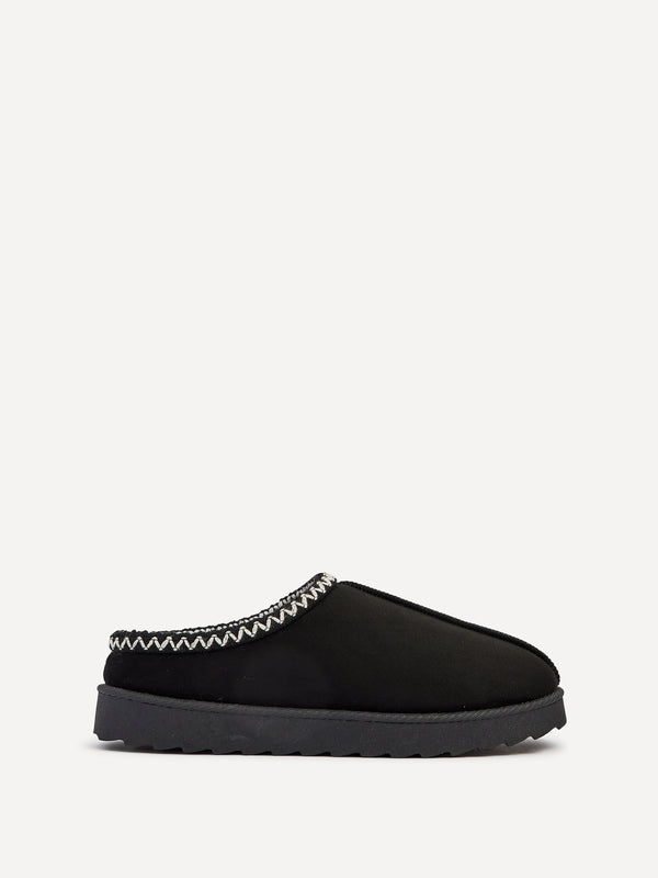 Linzi Black Suede Slipper With Matching Aztec Detail