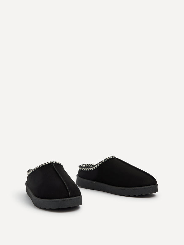 Linzi Black Suede Slipper With Matching Aztec Detail