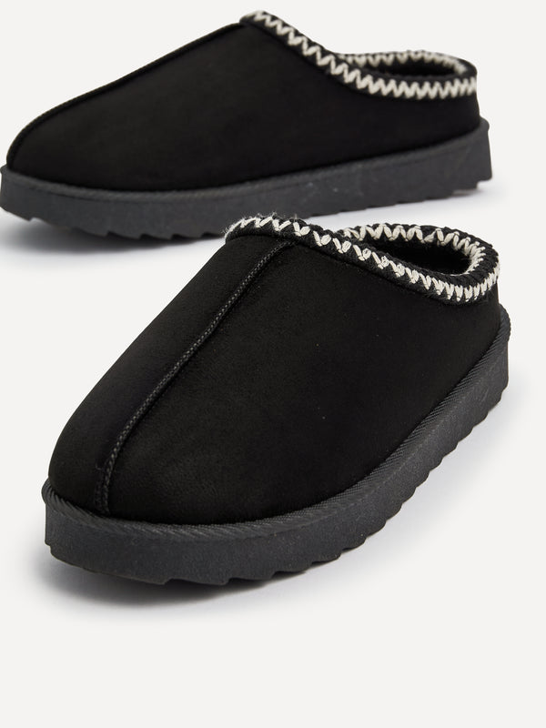 Linzi Black Suede Slipper With Matching Aztec Detail
