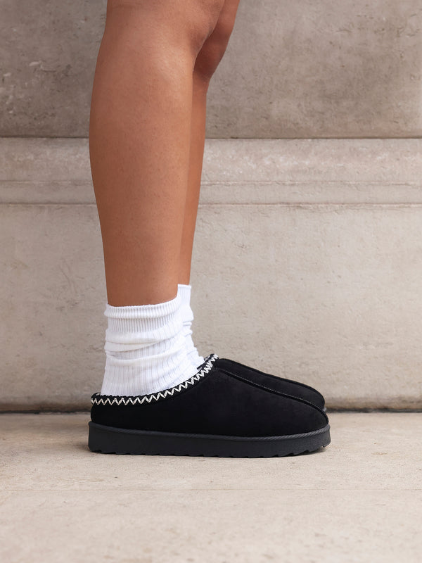 linzi Black Suede Slipper With Matching Aztec Detail