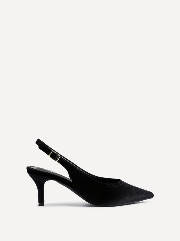 Linzi Black Velvet Pointed Slingback Stiletto Court Heels