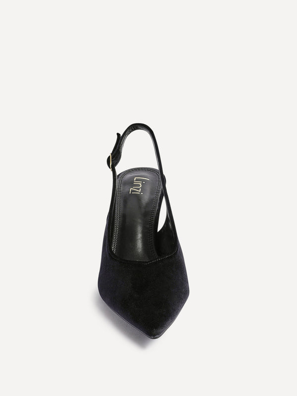 Linzi Black Velvet Pointed Slingback Stiletto Court Heels