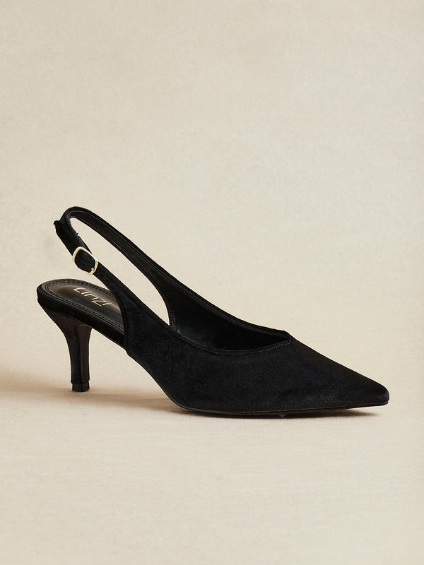linzi Black Velvet Pointed Slingback Stiletto Court Heels