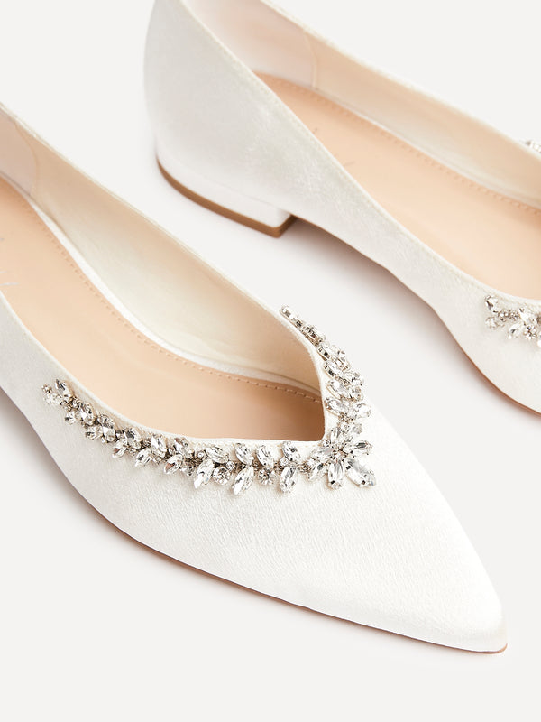 Linzi Bridal Endless Pointed Toe Ballet Flat With Trim Detail