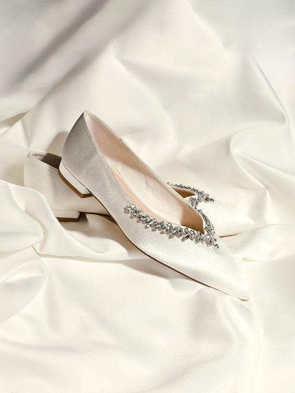 linzi Bridal Endless Pointed Toe Ballet Flat With Trim Detail