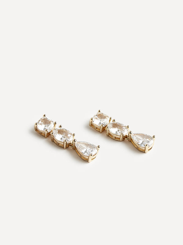 Linzi Bridal Gold Crystal Three Stone Drop Earrings