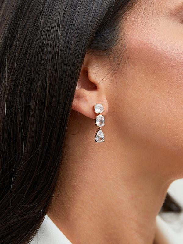 linzi Bridal Gold Crystal Three Stone Drop Earrings