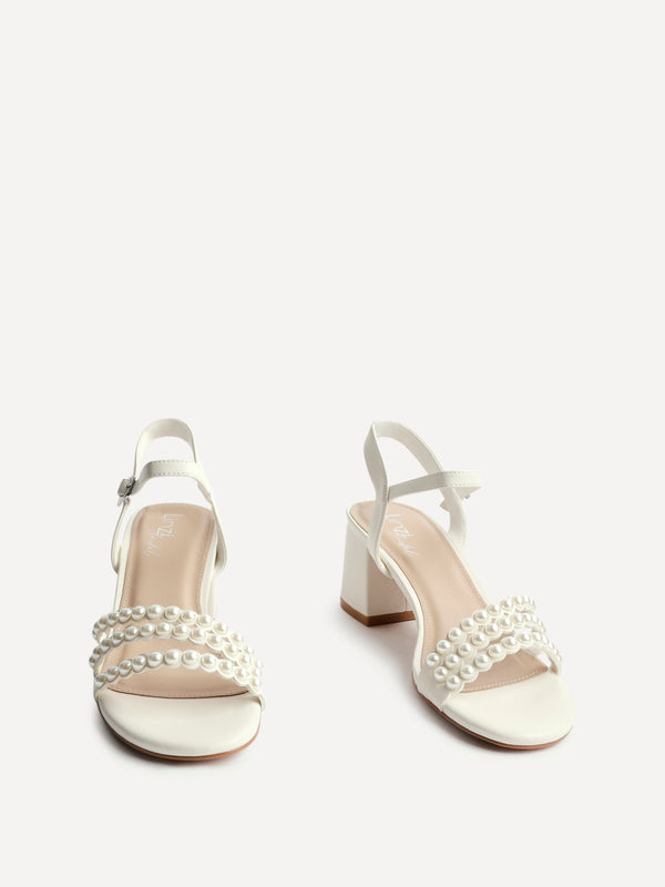 Linzi Bridal Ivory Faux Leather Pearl Embellished Heeled Sandals