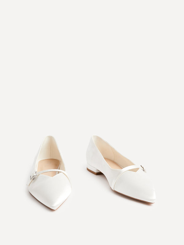Linzi Bridal Ivory Satin Ballet Flats With Buckle Detail