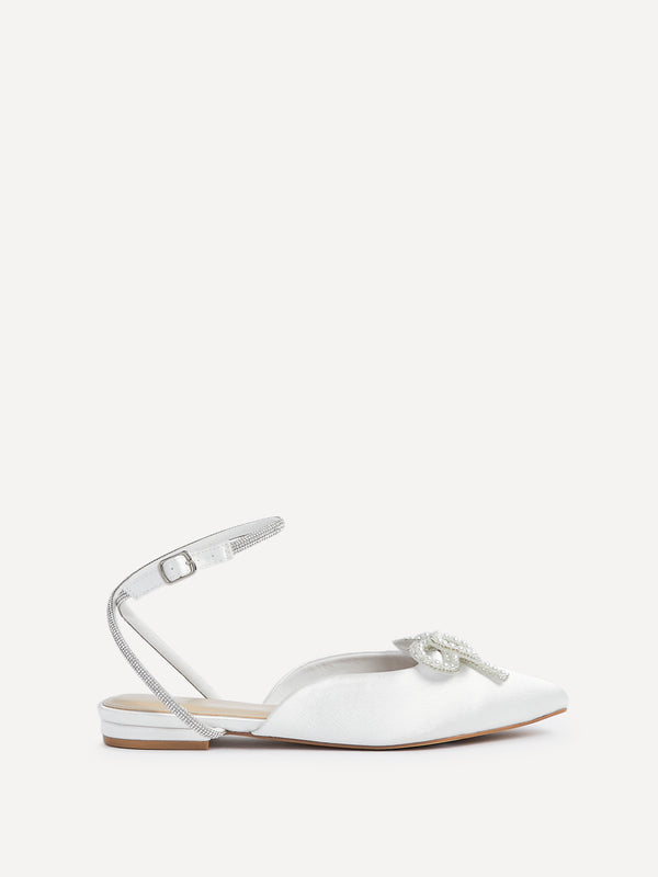 Linzi Bridal Ivory Satin Bow Embellished Flat Mules