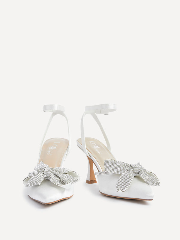 Linzi Bridal Ivory Satin Diamante Bow Detail Court Heel