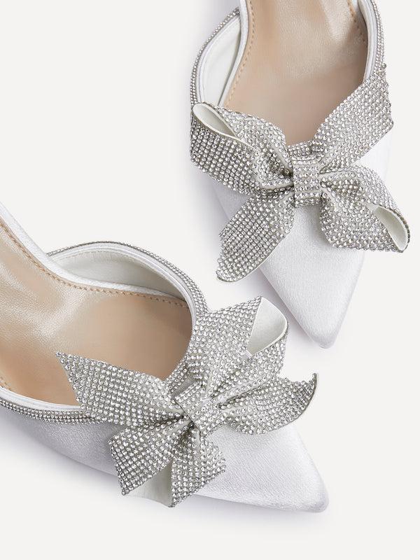 Linzi Bridal Ivory Satin Diamante Bow Detail Court Heel