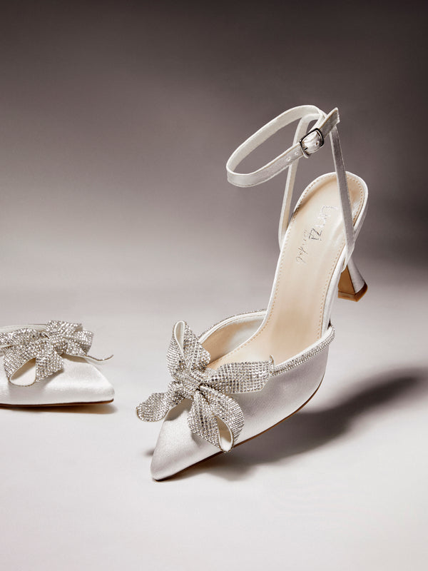 linzi Bridal Ivory Satin Diamante Bow Detail Court Heel