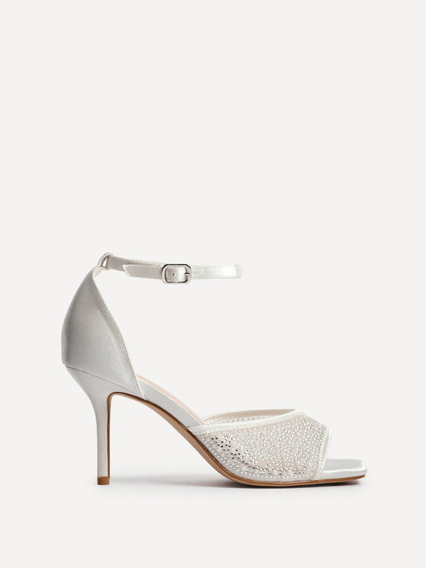 Linzi Bridal Ivory Satin Diamante Mesh Stiletto Heeled Sandal