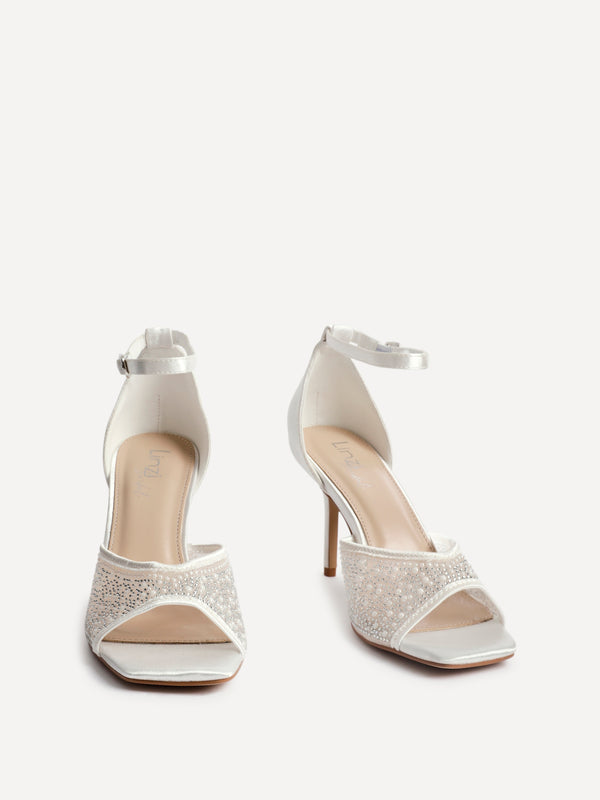 Linzi Bridal Ivory Satin Diamante Mesh Stiletto Heeled Sandal